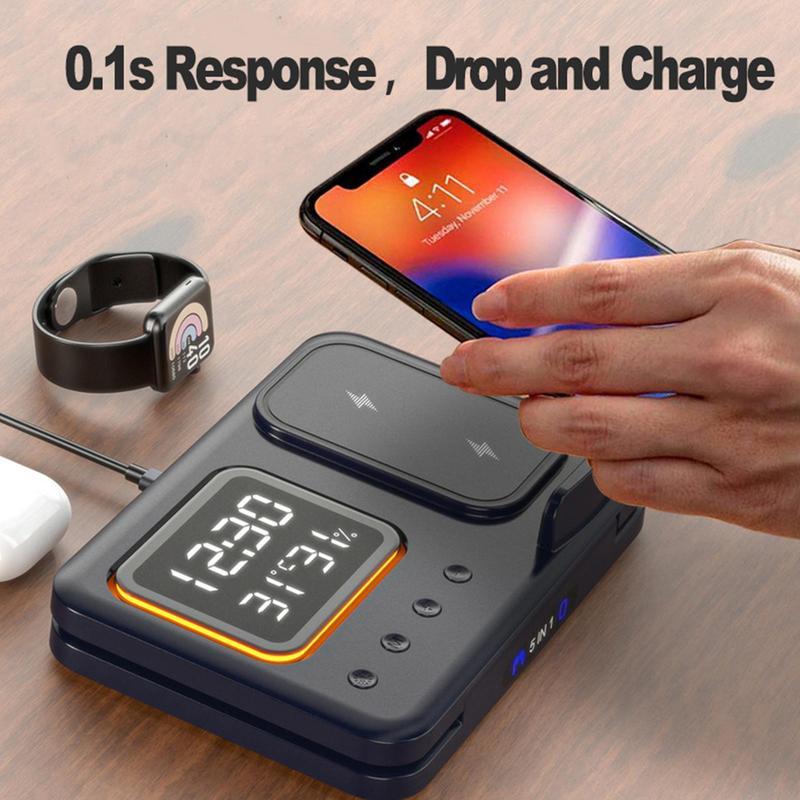 Wireless Chargers Stand 5 In1 LED Digital Alarm