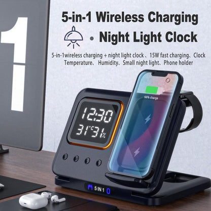 Wireless Chargers Stand 5 In1 LED Digital Alarm