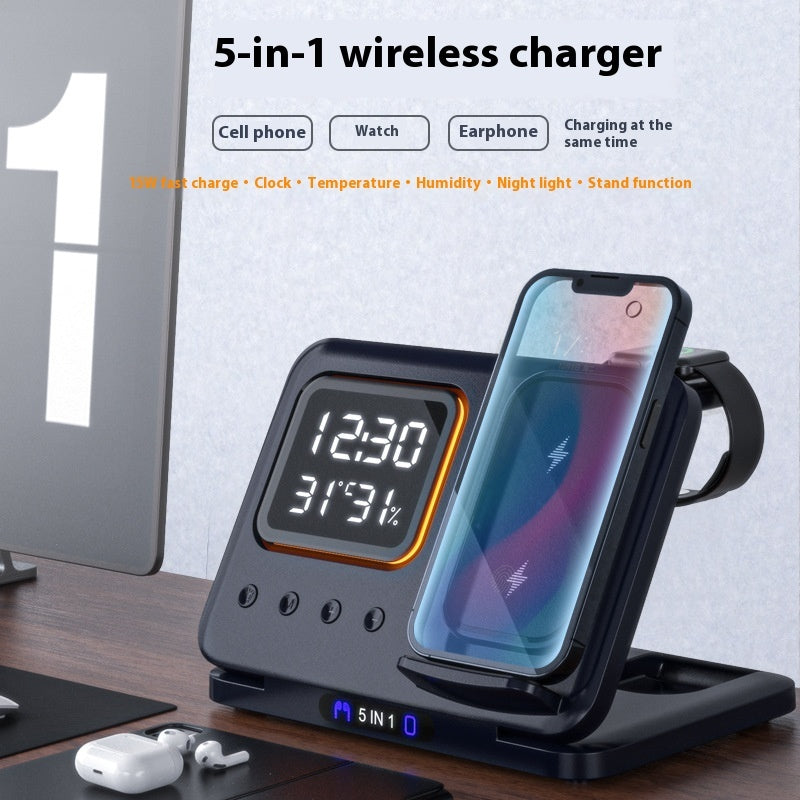 Wireless Chargers Stand 5 In1 LED Digital Alarm