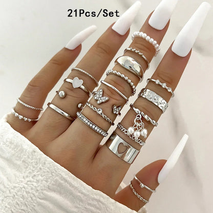 28 pieces of detailed ring fashion collection for  crystal heart gold silver jewelry party