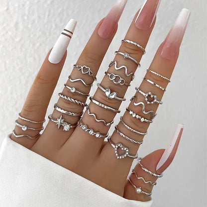 28 pieces of detailed ring fashion collection for  crystal heart gold silver jewelry party