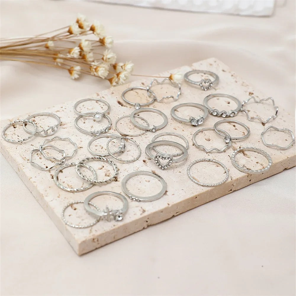 28 pieces of detailed ring fashion collection for  crystal heart gold silver jewelry party