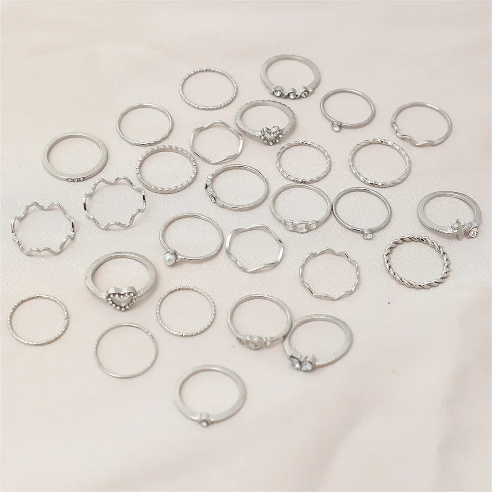 28 pieces of detailed ring fashion collection for  crystal heart gold silver jewelry party