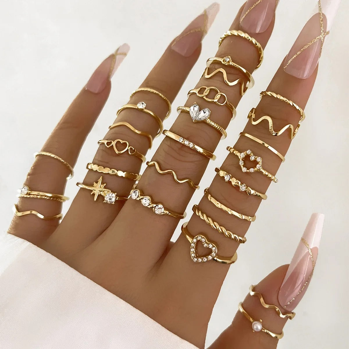 28 pieces of detailed ring fashion collection for  crystal heart gold silver jewelry party