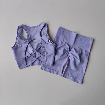 Ensemble de Yoga sans couture pour femmes, 2 pièces, soutien-gorge de Sport