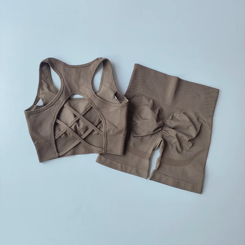 Ensemble de Yoga sans couture pour femmes, 2 pièces, soutien-gorge de Sport