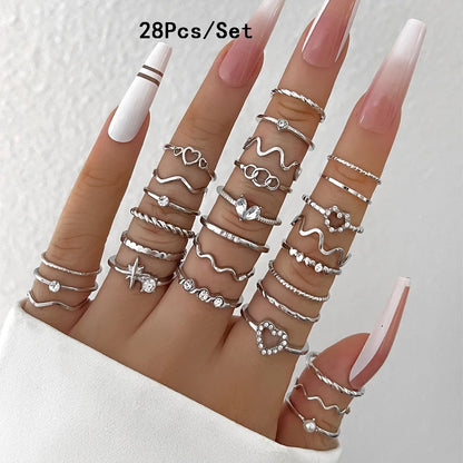 28 pieces of detailed ring fashion collection for  crystal heart gold silver jewelry party