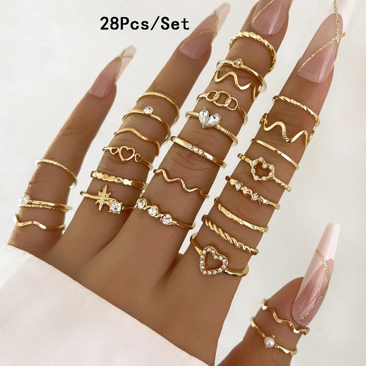 28 pieces of detailed ring fashion collection for  crystal heart gold silver jewelry party