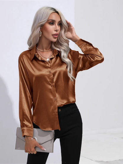 Satan Summer Shirt Spring 2025 for women long-sleeved office black silver silk blouses